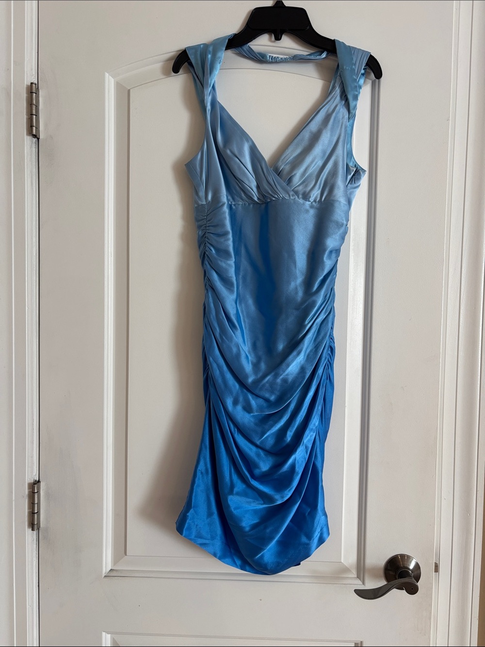 Arden B Light Blue Ombré Ruched V-Neck silk Mini Dress size 4